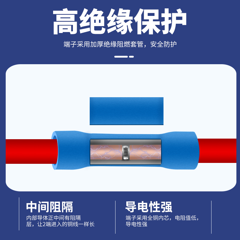 管形对接管BV1.25/2/5/8全绝缘冷压端子中间接头尼龙导电线连接器