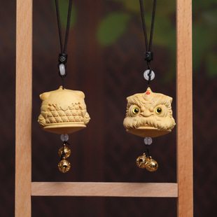 黄杨木雕醒狮头国潮摆件手把件送男友礼物创意车挂件瑞兽貔貅把玩