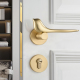 小鸟亮金铜拉丝金色亮铬轻奢分体套装 卧室磁吸静音木门锁 简约美式