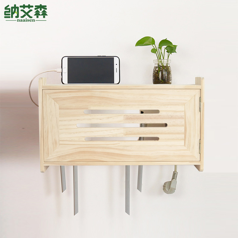 路由器收纳盒挂墙电视线插座wifi整理光猫机顶盒置物架实木遮挡箱