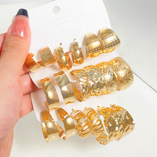 金色夸张耳圈耳环 new golden exaggerated Women's earrings set