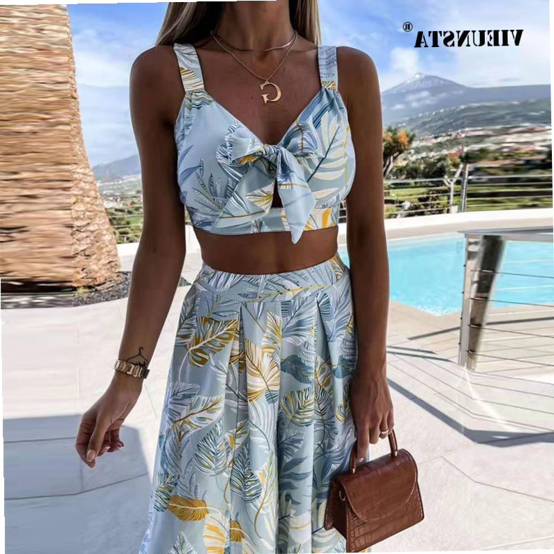 Suits Summer Women Two Piece Set Print Sleeveless Outfits