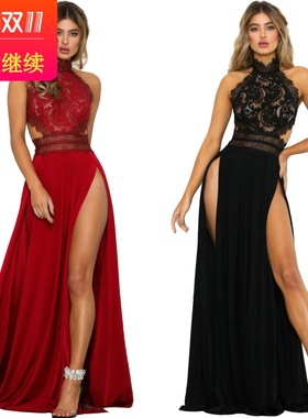 Evening dresses summer sexy see-through lace topless dress女