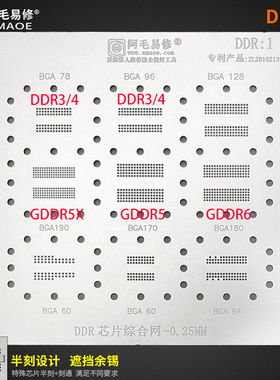 DDR1/2/3/4/5X/GDDR6植锡网BGA190/180/170/128/96/84/78/60钢网