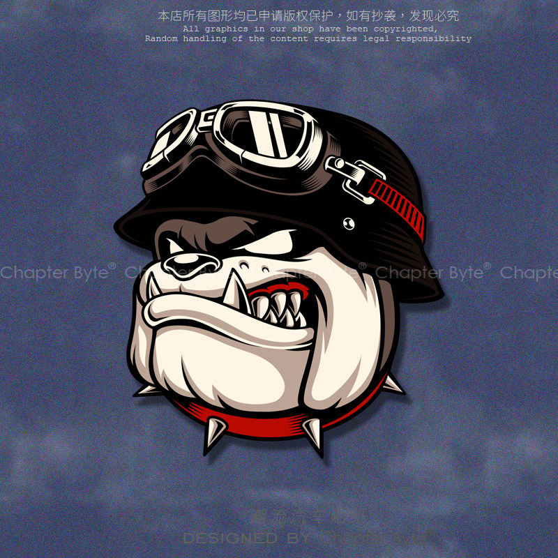适用汽车无痕贴纸飞行头盔恶犬个性创意卡通车贴电动摩托机车头盔