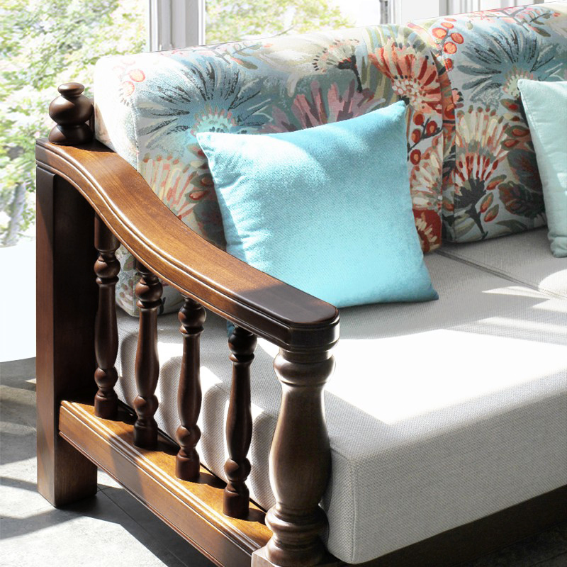 美式实木布艺沙发123组合三人小户型小美风格客厅全实木家具