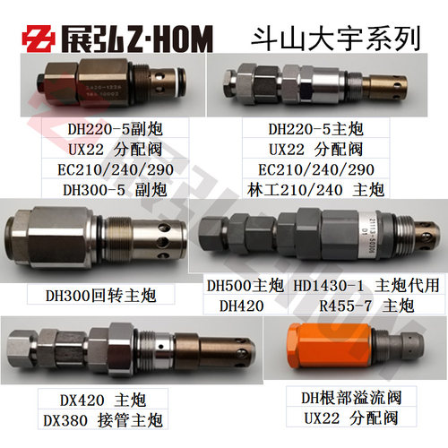 大宇DH/DX 220/300-5 380 420 500回转主副炮接管分配根部溢流阀
