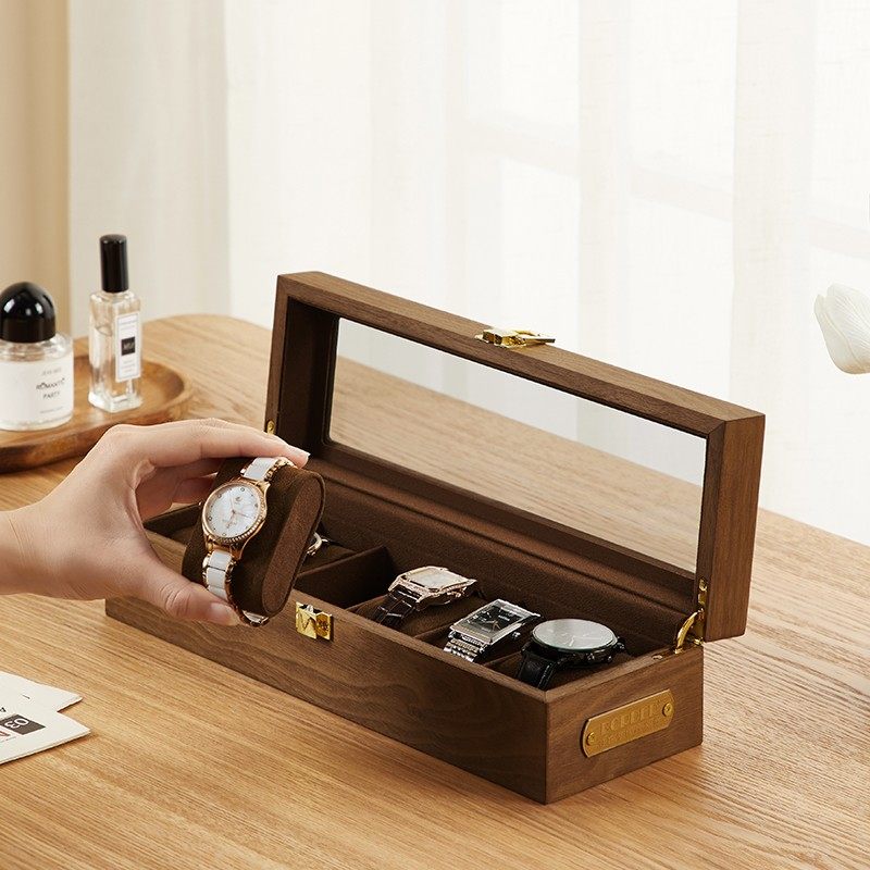 手表收纳盒高档家用多位放手链手串腕表盒子防尘透明实木质展示盒