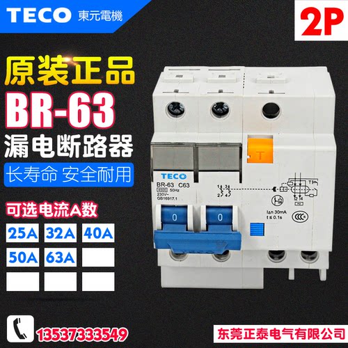 全新原装 TECO台安 漏电断路器 BR-63 2P C25 C32 C40 C50 C63