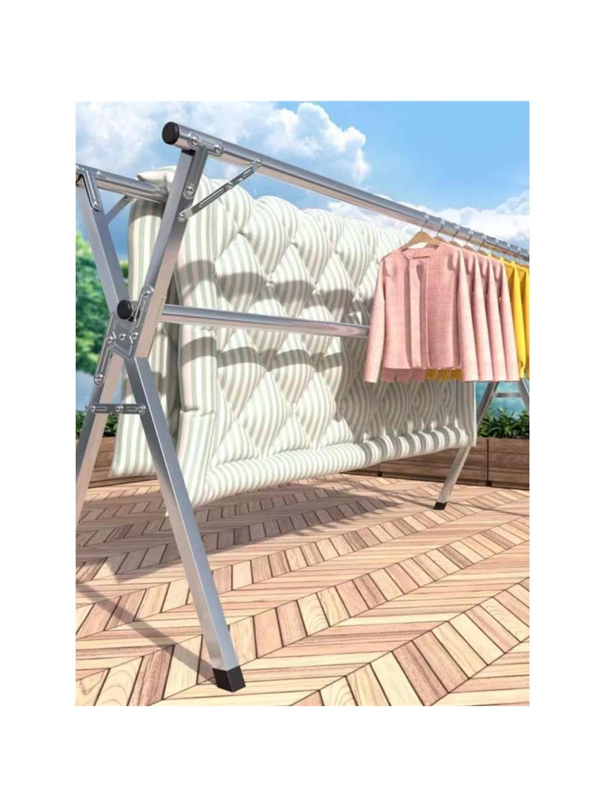 不锈钢落地X型晾衣架折叠晒衣架家用阳台凉衣杆子不锈钢室外伸缩