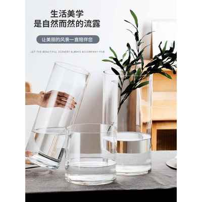 特大落地玻璃花瓶透明富贵竹百合客厅马醉木吊钟雪柳插花直筒摆件