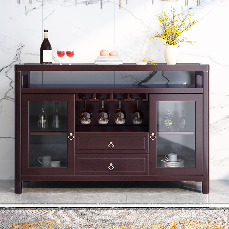 新中式岩板面餐边柜实木玄关柜家用茶水柜现代中式靠墙储物柜子