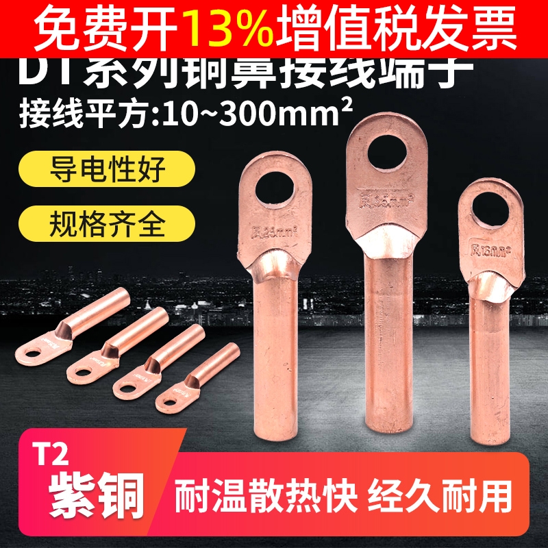 凤凰国标铜鼻子DT接线端子25堵油式10接头电线电缆紫铜单孔16平方