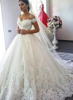 婚纱礼服定制一字肩婚纱大码拖尾礼服 wedding dresses for women