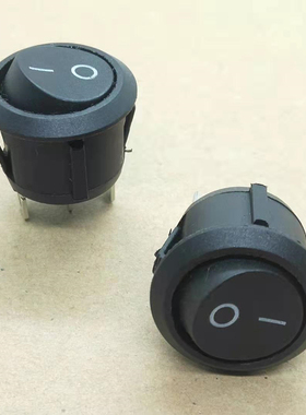 开孔20MM 船型开关XW602 3脚2档 圆形翘板电源按钮 250V 6A 黑色