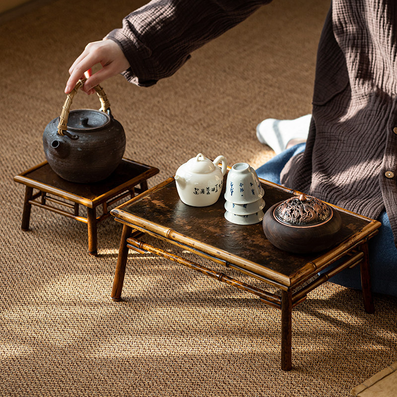 日式复古梅鹿竹紫岩台面小茶桌竹小摆台日本席面茶台茶几功夫茶具