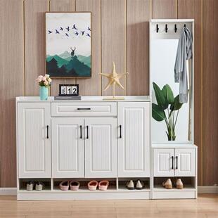 鞋柜带衣架一体2023入户门口新款上档次带镜子门厅柜衣帽柜换鞋凳