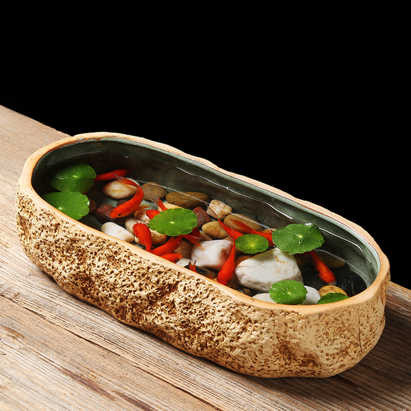 小型装饰仿石头鱼缸古法养鱼缸生态造景碗莲陶瓷盆家用阳台小鱼池,纺织面料/辅料/配套,服装加工设备,淘宝优惠券,粉丝福利购,淘宝优惠卷