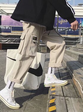 Versatile Cargo Pants Solid Color Loose Casual Multi-pocket