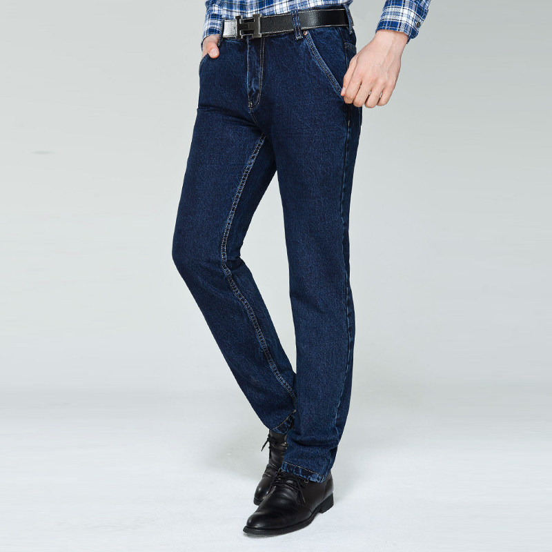 苹果牛仔裤秋冬厚款直筒修身弹力中腰纯棉新款男士休闲长裤斜口袋