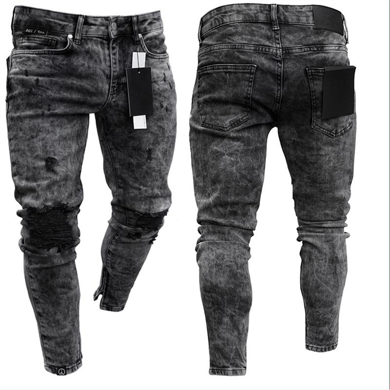 Men's casual pants男式紧身牛仔裤雪花休闲修身拉链小脚裤男