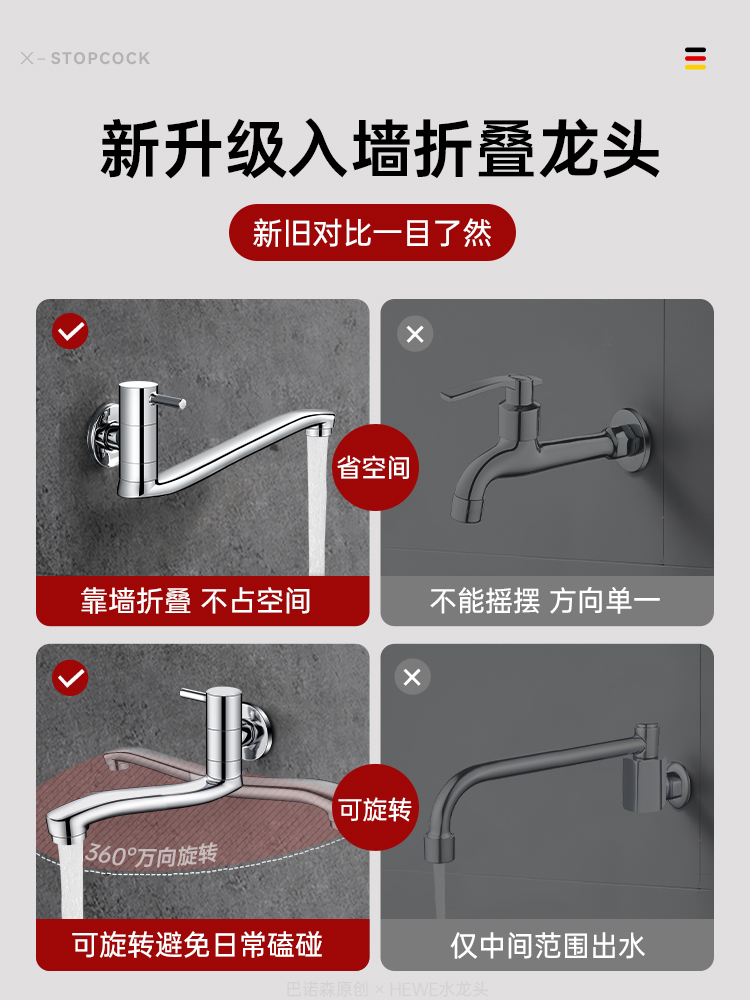 拖把池加长水龙头入墙式