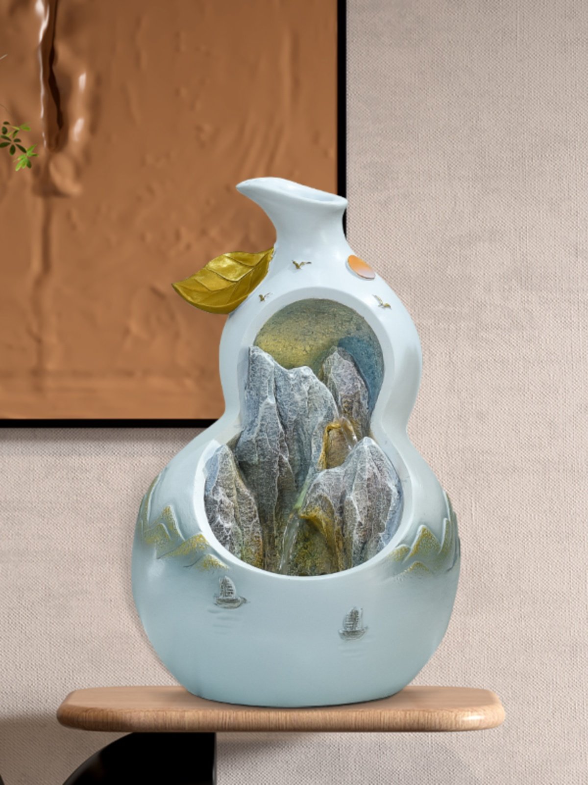 国学风葫芦流水生财摆件家居客厅玄关电视柜加湿桌面开业乔迁送礼