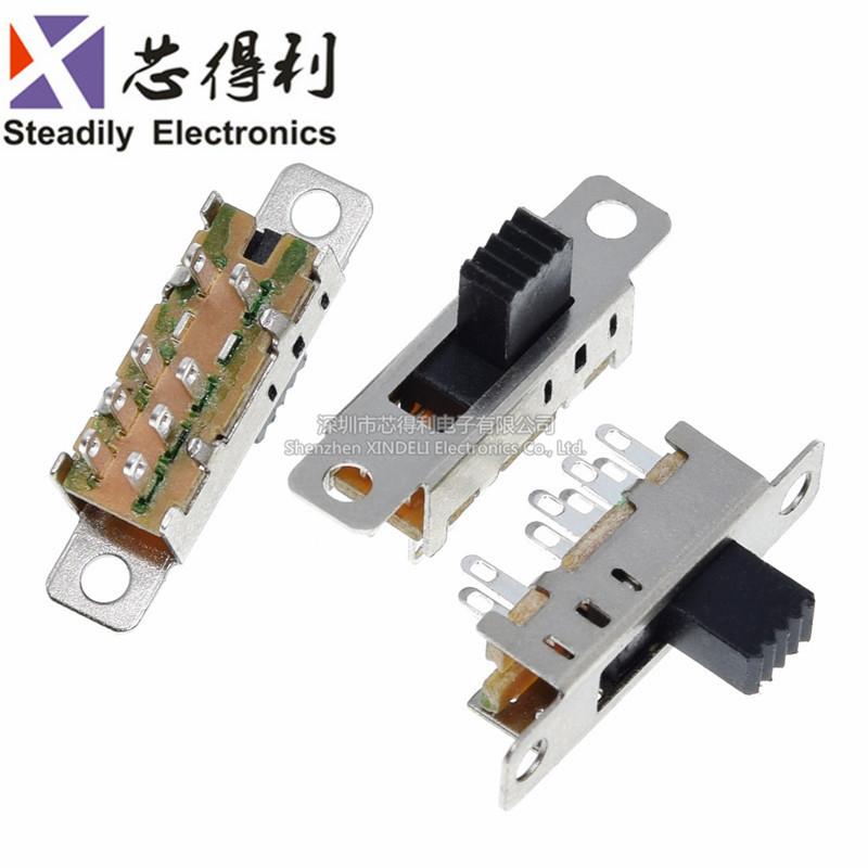 拨动开关SS23E04 2P3T 三档 立式双排8脚带螺丝孔耳 划拨电源开关