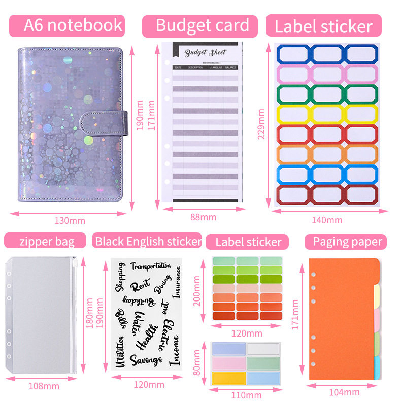A6 PU budget binder money organizer cash saving notebook