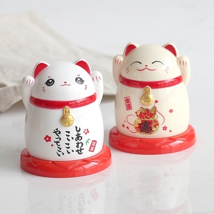 牙签盒个性 招财猫可爱日式 创意家用塑料牙签桶高档卡通餐厅牙签筒
