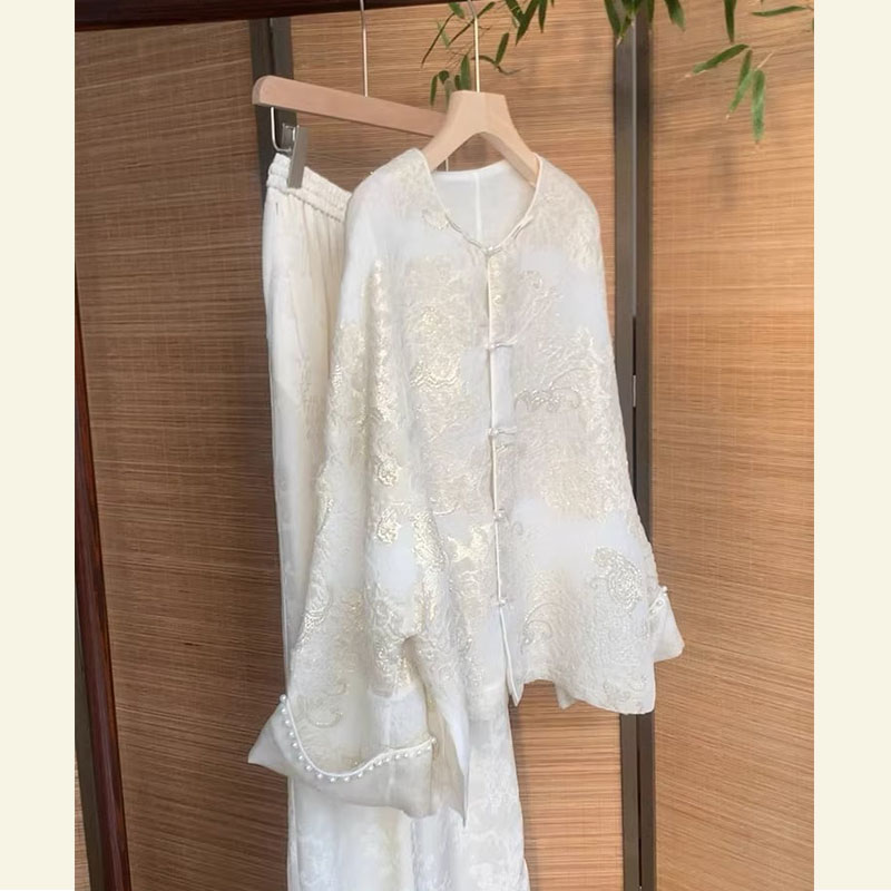 Ocnltiy新中式国风套装2024春秋茶服唐装刺绣上衣半身裙两件套女