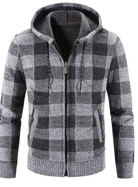 2021 sweatermen plus velvet plaid color block hooded cadigan