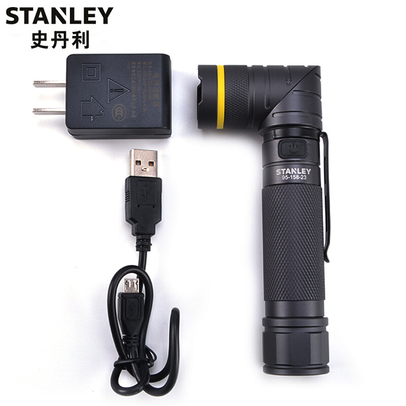 史丹利双LED转头锂电手电筒5W户外远射便携多功能家用灯95-158-23