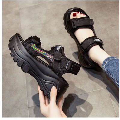 听海夏天运动凉鞋女2023年夏季新款沙滩休闲鞋子松糕厚底爆款软底