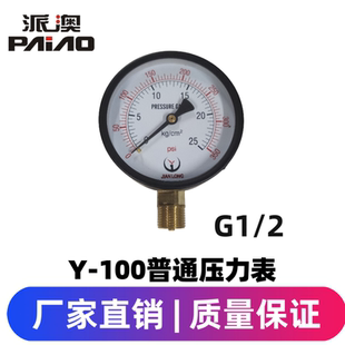 定制JIANLONG普通表Y100 0-20KG/300PSI压力表气压表水压表4分牙