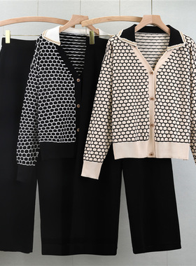 Knit cardigan set of wideleg pants小众开衫外套套装针织阔腿裤