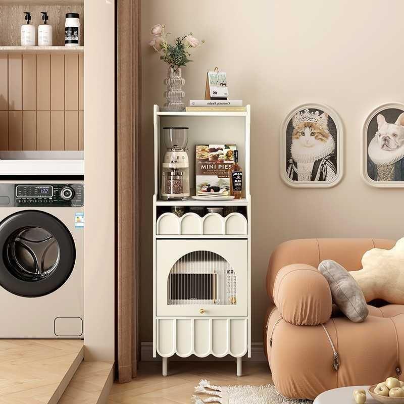 法式岩板餐边柜小户型客厅50CM窄柜茶水柜大容量奶油风咖啡机柜子