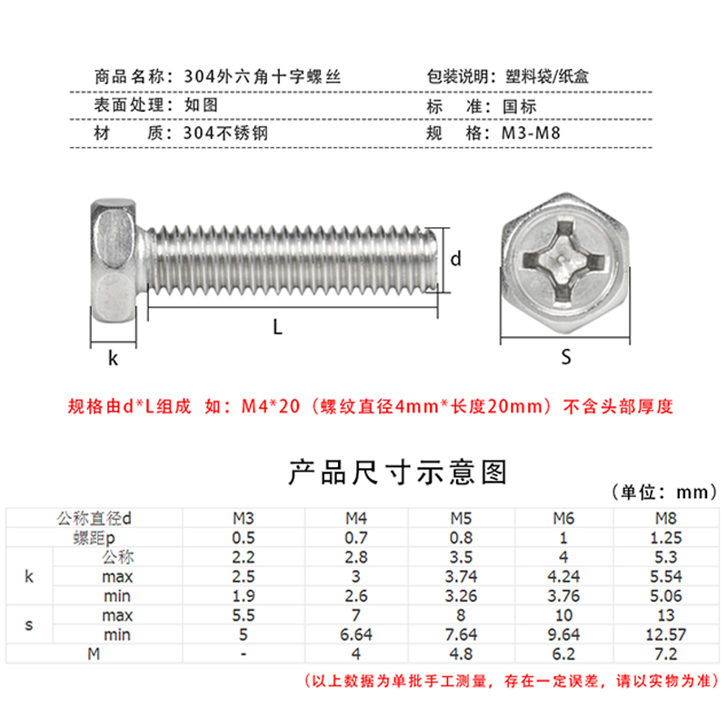 不锈钢十字外六角螺丝钉