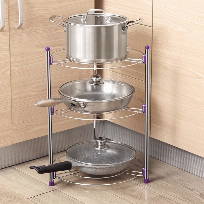 德国进口锅架厨房置物架台面落地转角收纳锅具三角架子不锈钢多层