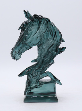 后现代浅蓝色马头树脂摆件北欧轻奢酒店别墅玄关摆台展示软装饰品