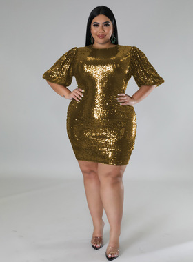 Plus size Party Dress Women Sequin Mesh Wedding Evening 3xl