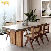 美式 乡村仿古水泥漆面餐桌椅组合工业风复古做旧餐桌椅实木餐桌