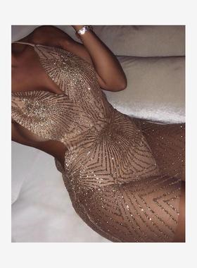 Deep V Neck Mesh Glitter Dress Bodycon Outfits Ladies Dress