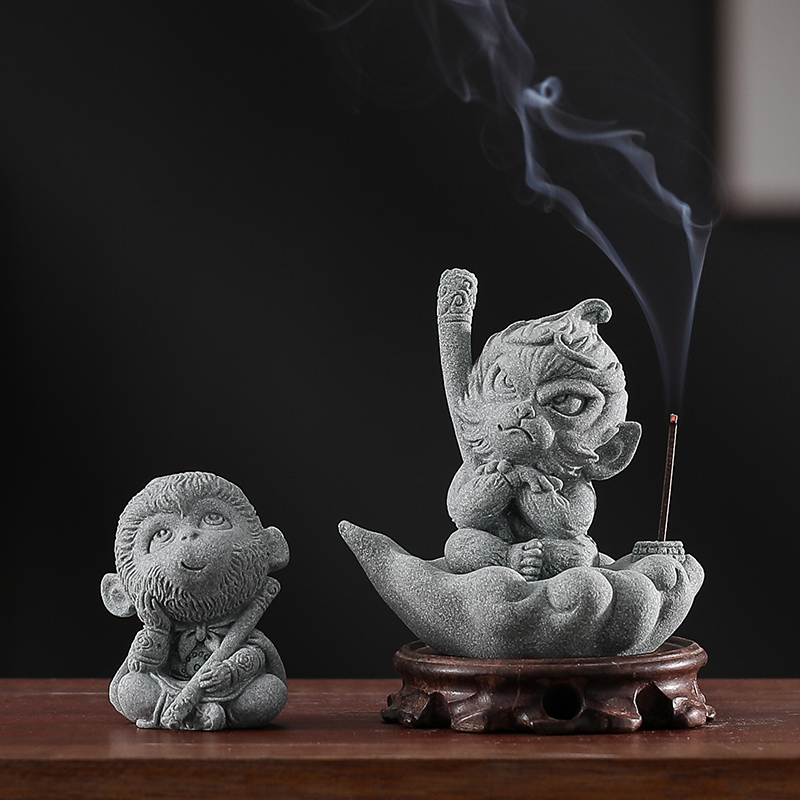 创意青砂石齐天大圣香插线香炉香薰摆件鱼缸家居茶桌桌面茶宠饰品