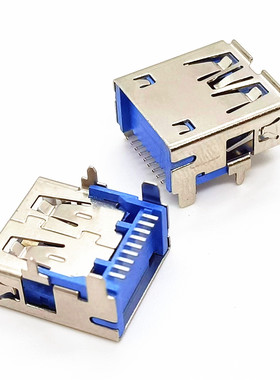 USBAF3.0母 9PIN 90度四脚插板 单排贴片SMT 14.25长 7.0H 铜壳