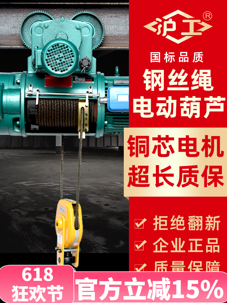 沪工钢丝绳电动葫芦吨行