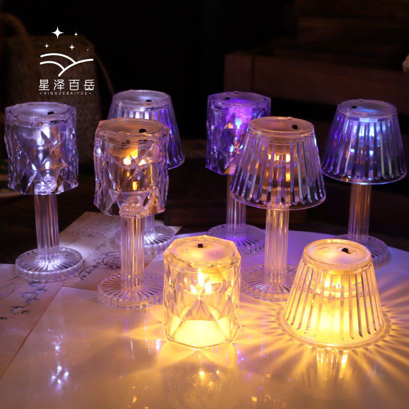 钻石玫瑰花瓣水晶台灯床头装饰ins少女氛围小夜灯卧室睡眠灯女生