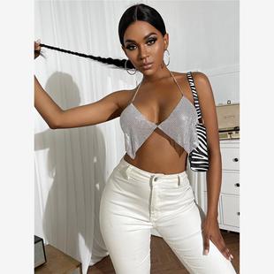 闪闪夏季 网红热销性感夜店蹦迪露背亮钻吊带小背心女616 新款