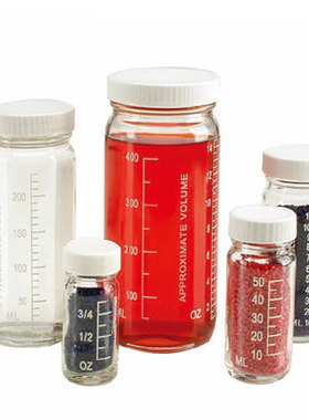 Wheaton圆形瓶透明密封储物罐大口刻度罐子带盖杂粮收纳样品进口