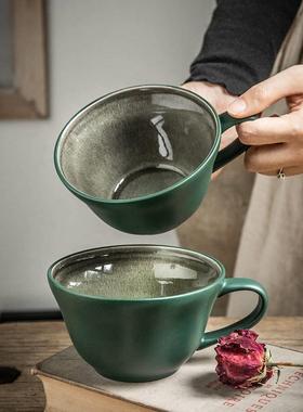 【超耐看冰裂釉早餐杯】复古风墨绿色燕麦杯大号陶瓷杯子